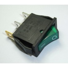 Rocker Switch Green ON/OFF SPST (with lamp) 15A 250VAC Panel Mount, Snap-In