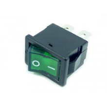 Rocker Switch Green ON/OFF DPST (with lamp) 6A 250VAC Panel Mount, Snap-In
