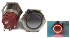 illumination Red LED Ring Metal Waterproof Push Button Switch Latching 19mm