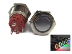 illumination Red LED Ring Metal Waterproof Push Button Switch Latching 19mm