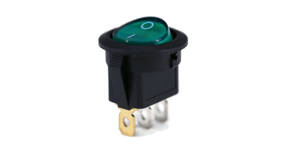 Round Rocker Switch Green ON/OFF SPST (with lamp) 12V