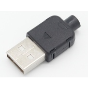 Male Type A USB 2.0 Connector 4 Pin With Black Plastic Cover