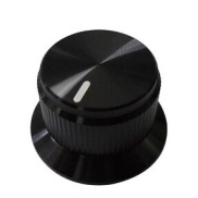 Black Knurled Aluminum 15x24mm knob with skirted Shaft 6.4mm