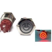 19mm illumination Red LED Power Mark Metal Waterproof Push Button Switch Latching 