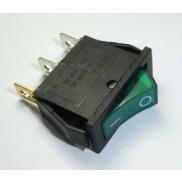 Rocker Switch Green ON/OFF SPST (with lamp) 15A 250VAC Panel Mount, Snap-In