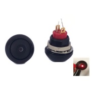 Illuminated Push Button Switch Momentary SPST Black Flat Cap with LED Red Color