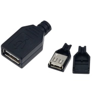 Female Type A USB 2.0 Connector 4 Pin With Black Plastic Cover 