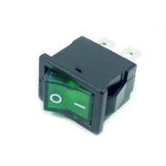 Rocker Switch Green ON/OFF DPST (with lamp) 6A 250VAC Panel Mount, Snap-In