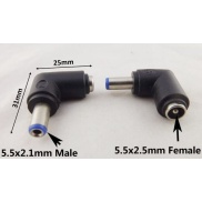 DC Power Plug 2.1mm*5.5mm Male To 2.5mm*5.5mm Female Right Angle Adapter