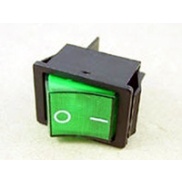 Rocker Switch Green ON/OFF DPST (with lamp) 16A 250VAC Panel Mount, Snap-In