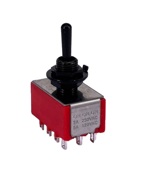 Mini Toggle Switch 1M Series 4PDT On-On-On Black Shaft