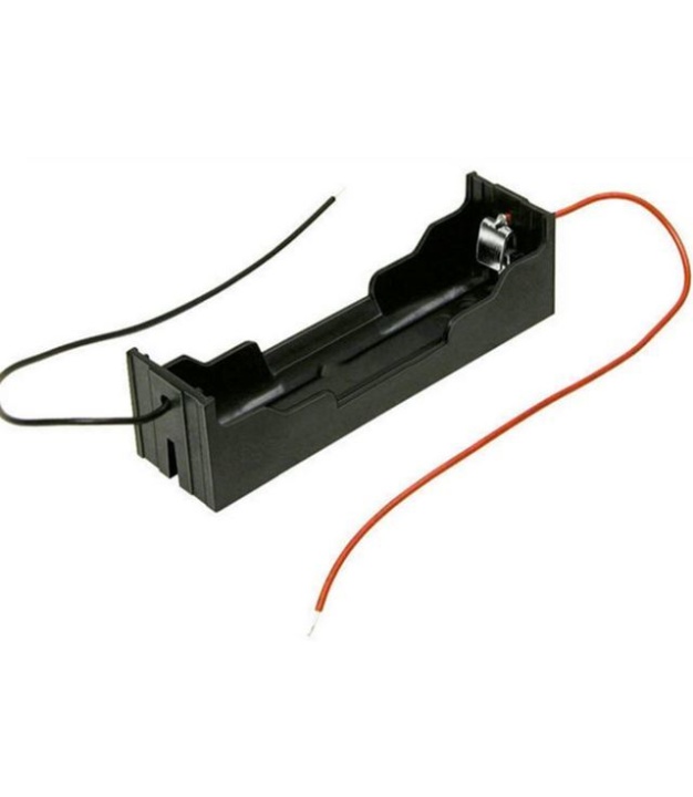 1x18650 Lithium Battery Holder Case Black PCB 2 Pin With Wire Leads
