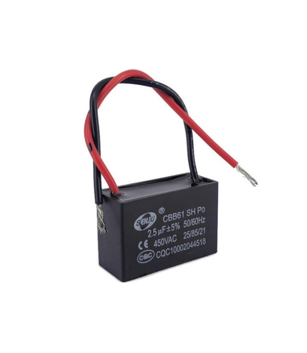 CBB61 Fan Capacitor 2.5uF 5% 450VAC with Wire leads
