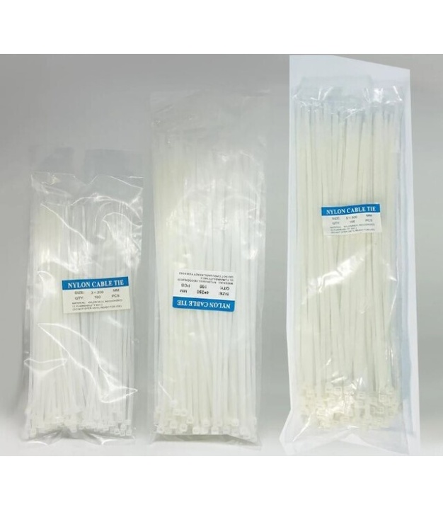 White Nylon Cable Ties Self-Locking 4x250mm 100PCS