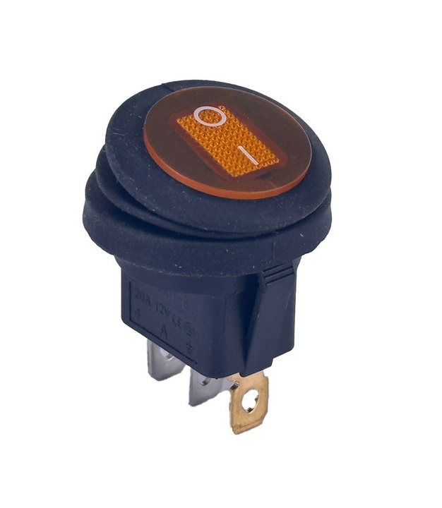 Round Waterproof Rocker Switch Yellow ON/OFF SPST Panel Mount LAMP 12V