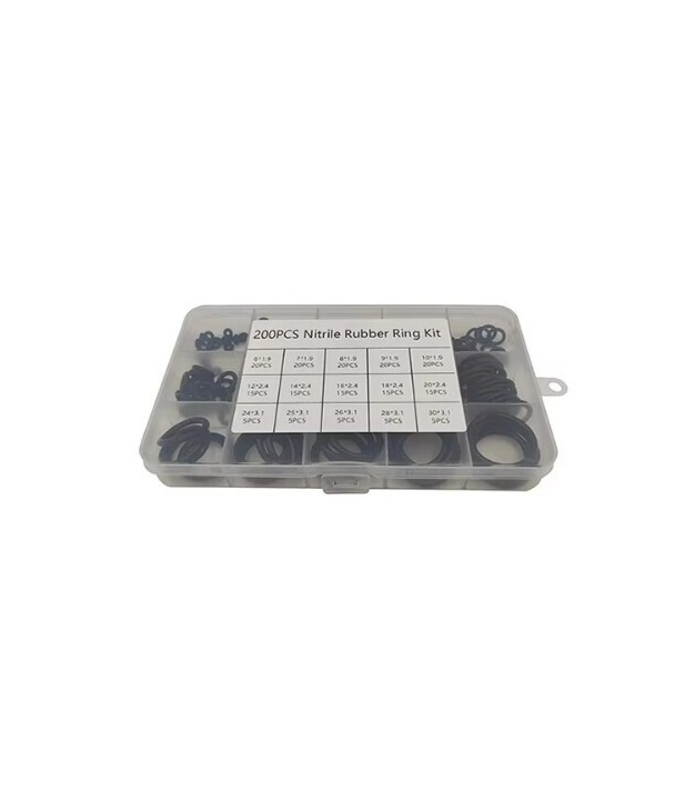 200PCS O ring Black color Silicone Rubber Kit Set