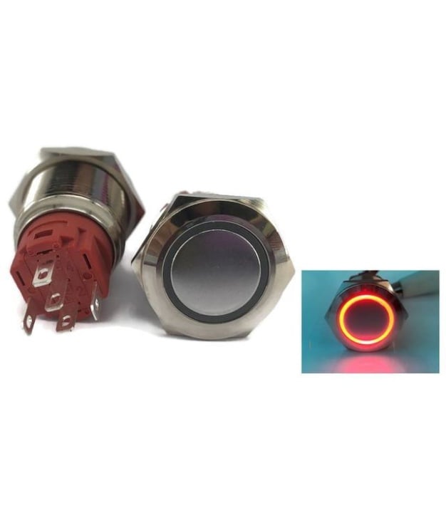 illumination Red LED Ring Metal Waterproof Push Button Switch Latching 19mm