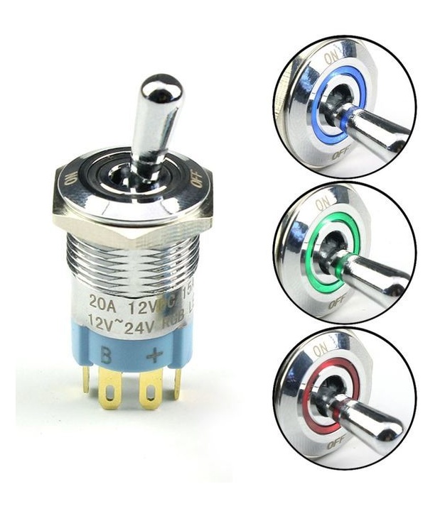 illuminated Toggle Switch ON-OFF SPST Tri-Color Red/Green/Blue LED