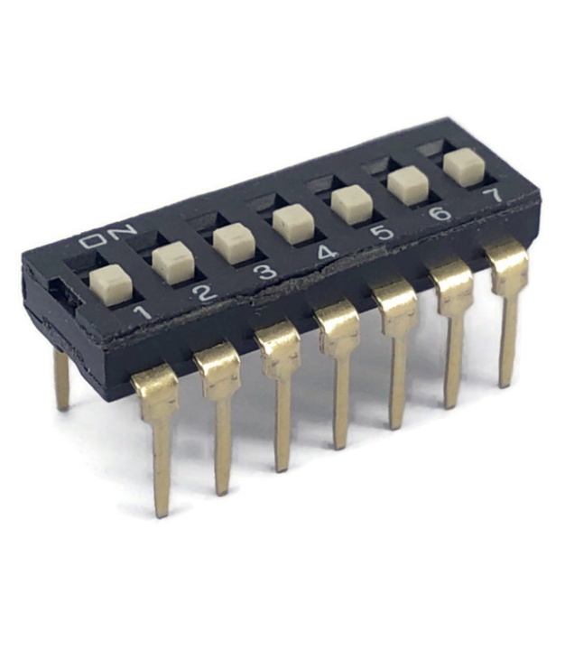 Black Dip Switch 7 Positions Gold Plated Contacts Top Actuated