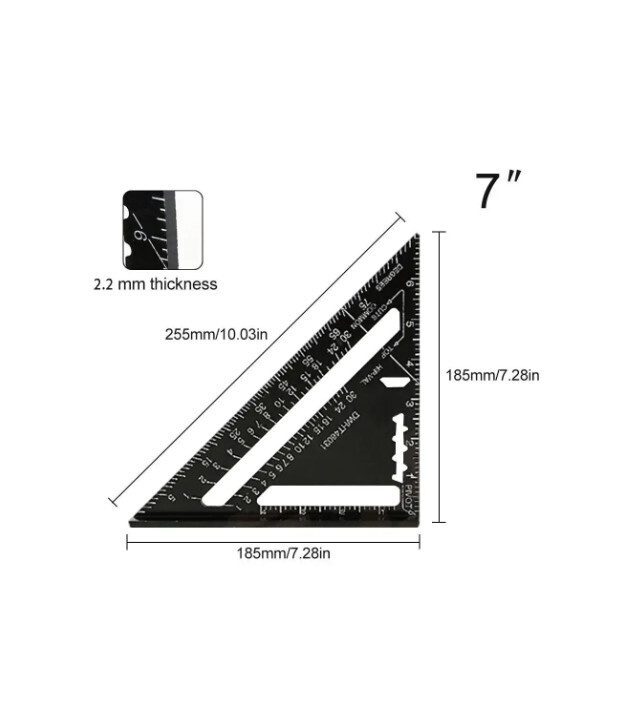7 Inch ฺBlack Triangle Ruler Measuring Tool Aluminum Alloy