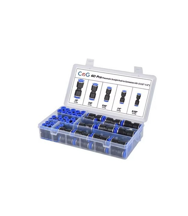 60PCS Air Straight Pneumatic Fittings PU 1/2",3/8",5/6",1/4",5/32"