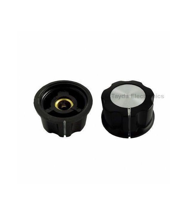 Boss Style Silver Top Black Knob 27mm Shaft Diameter 6mm