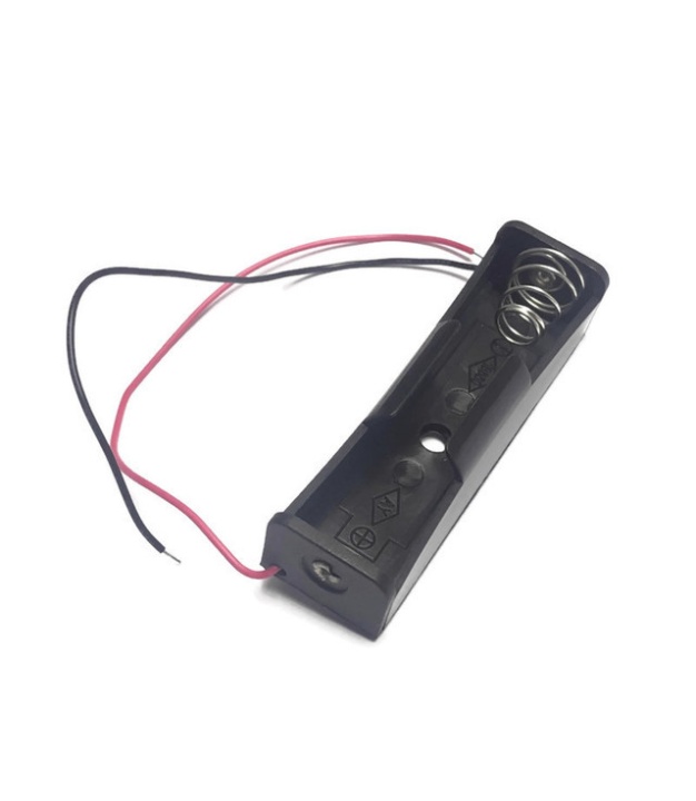 1x18650 Lithium Battery Holder Spring Case Black With Wire Leads