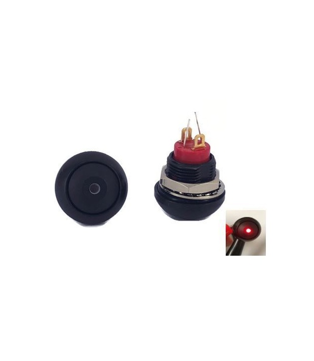 Illuminated Push Button Switch Momentary SPST Black Flat Cap with LED Red Color