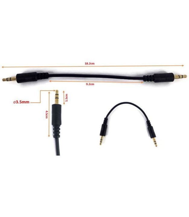 3.5mm To 3.5mm Stereo Cable Black Color Total Length 18cm