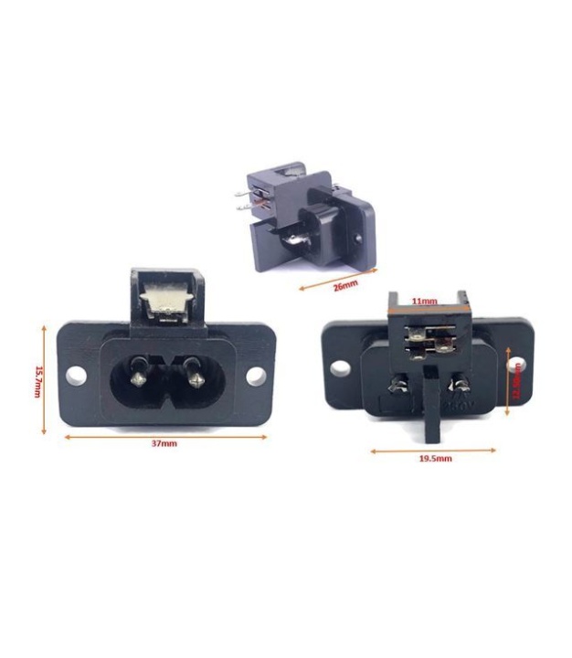 Male AC Power Socket  Connector 2 Pins 2.5A 250V