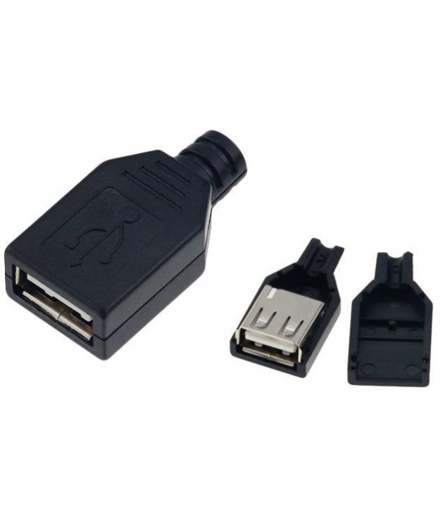 Female Type A USB 4 Pin Connector With Black Plastic Cover 
