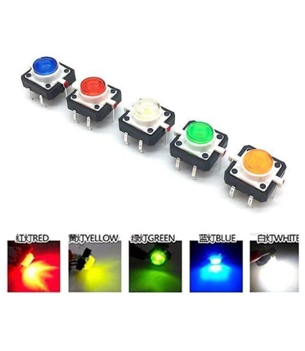 illuminated Tact Switch Yellow LED 12*12mm 7.3mm Through Hole SPST-NO