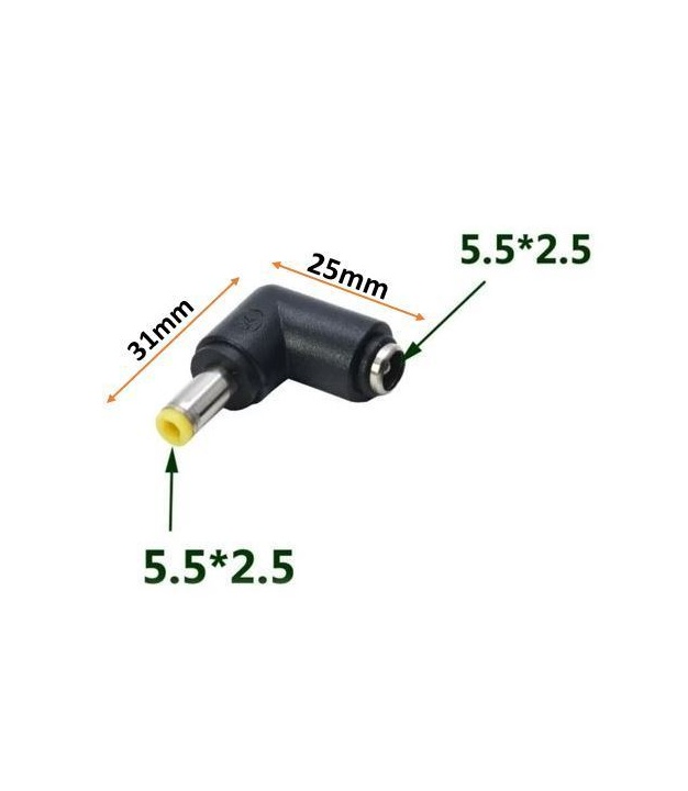 DC Power Plug 2.5mm*5.5mm To 2.5mm*5.5mm Male Right Angle Adapter Connector