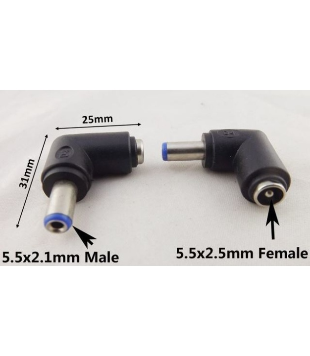 DC Power Plug 2.1mm*5.5mm Male To 2.5mm*5.5mm Female Right Angle Adapter