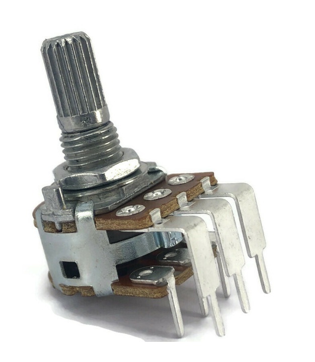 100K OHM Linear Dual Taper Potentiometer Spline Shaft PCB Mount