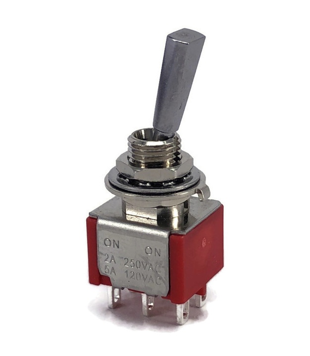Mini Toggle Switch 1M Series DPDT On-On Flat Lever Gold Pins