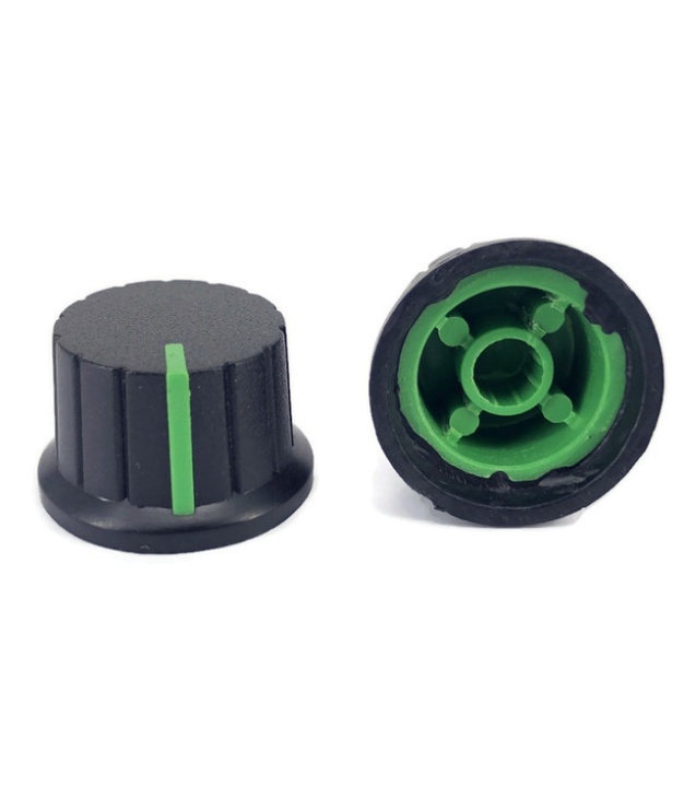 Black Knob Green Pointer 16x24mm Shaft Diameter 6.00mm Split Shaft