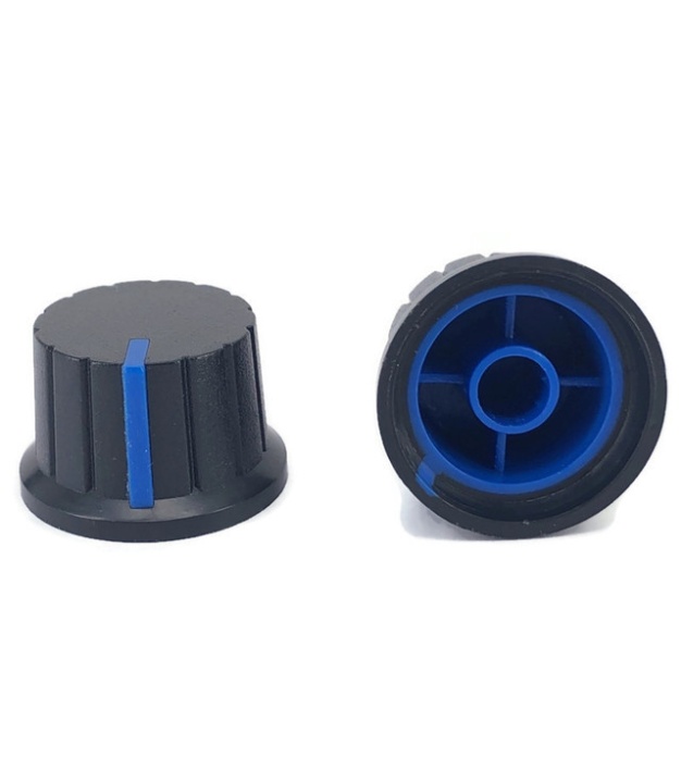 Black Knob Blue Pointer 16x24mm Shaft Diameter 6.00mm Split Shaft