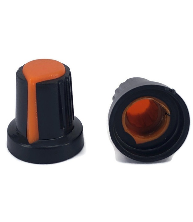 Black Knob Orange Pointer 15x16mm Shaft Diameter 6.00mm Split Shaft