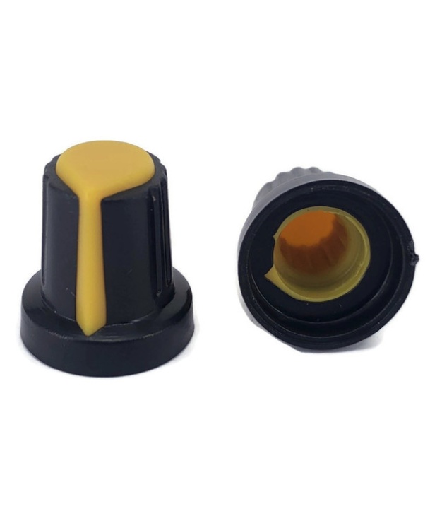 Black Knob Yellow Pointer 15x16mm Shaft Diameter 6.00mm Split Shaft