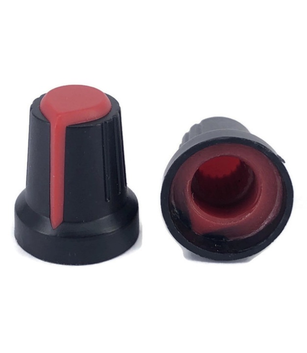 Black Knob Red Pointer 15x16mm Shaft Diameter 6.00mm Split Shaft