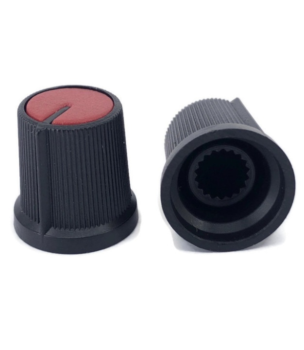 Black Knob Red Top 15x15mm Shaft Diameter 6.00mm Split Shaft