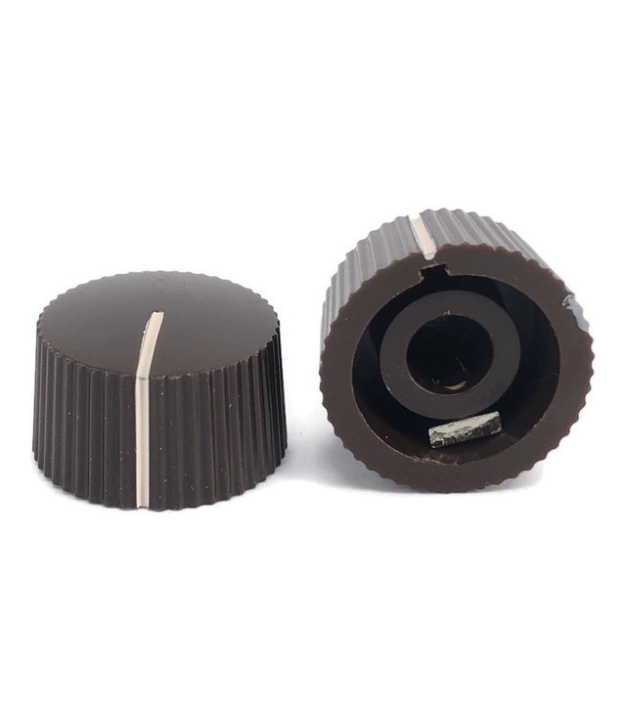 Serrated round pointer Knob Brown 20x12mm Shaft Hole 6.35mm