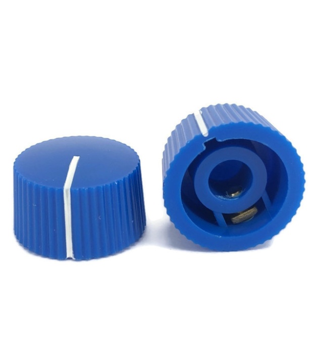 Serrated round pointer Knob Blue 20x12mm Shaft Hole 6.35mm