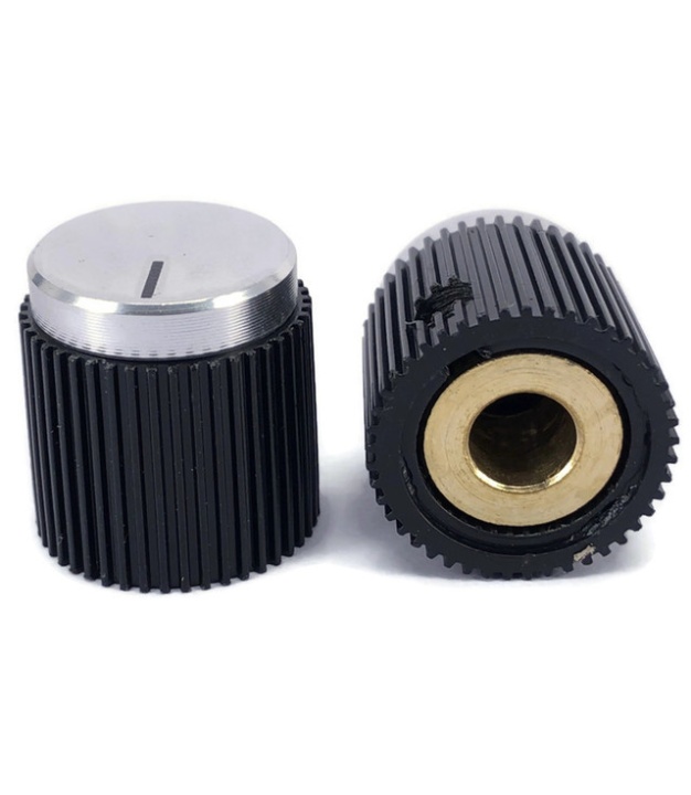 Rippel Black knob Silver Top 18x19mm Shaft Hole: 6.35mm