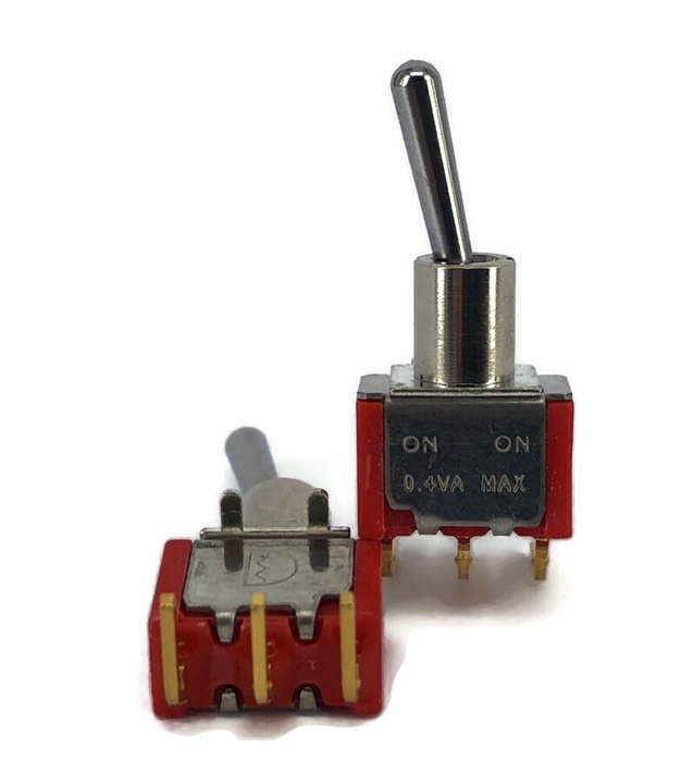 Non-Threaded Mini Toggle Switch SPDT On-On Gold Right Angle PCB Pins 1M Series