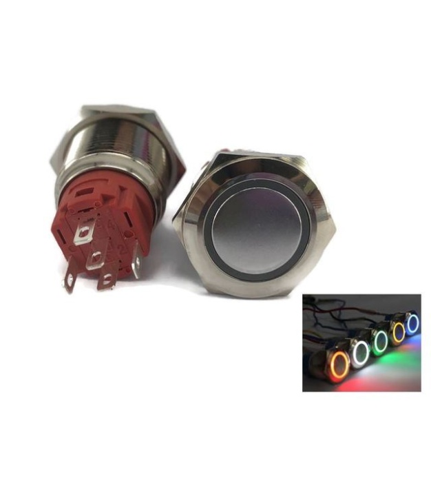 illumination Red LED Ring Metal Waterproof Push Button Switch Latching 19mm