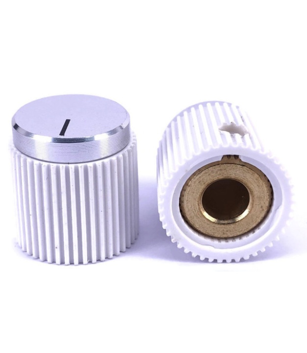 Rippel White knob Silver Top 18x19mm Shaft Hole: 6.35mm