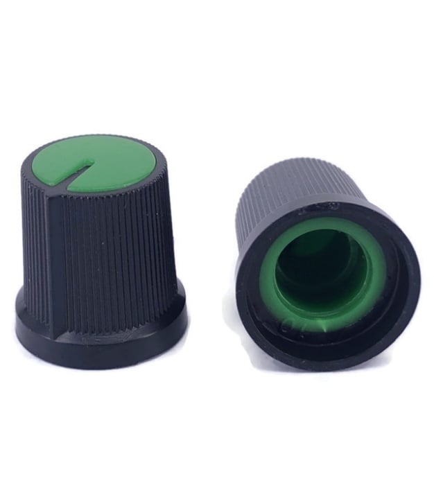 Black Knob Green Top 15x15mm Shaft Diameter 6.00mm Split Shaft