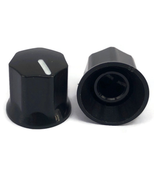 Black Plastic knob 15x14mm D Shaft 6x4.5mm